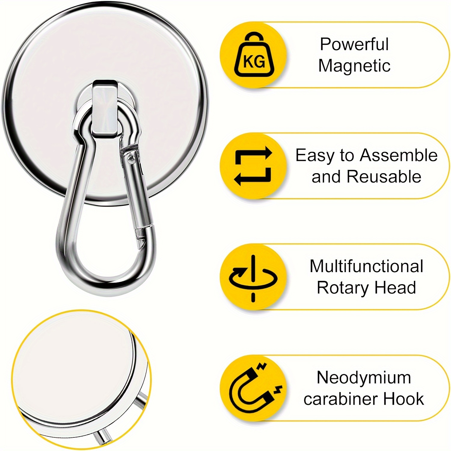 4pcs/8pcs Magnetic Hooks, Heavy Duty Neodymium Magnetic Hooks, with  Rotating Carabiner Hooks, Suitable for Indoor and Outdoor Hanging