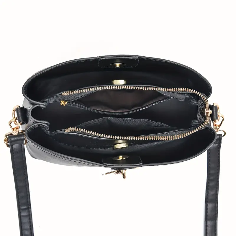 butterfly decor bucket bag geometric strap crossbody bag womens faux leather shoulder bag 9 1 7 1 4 3 inch details 3