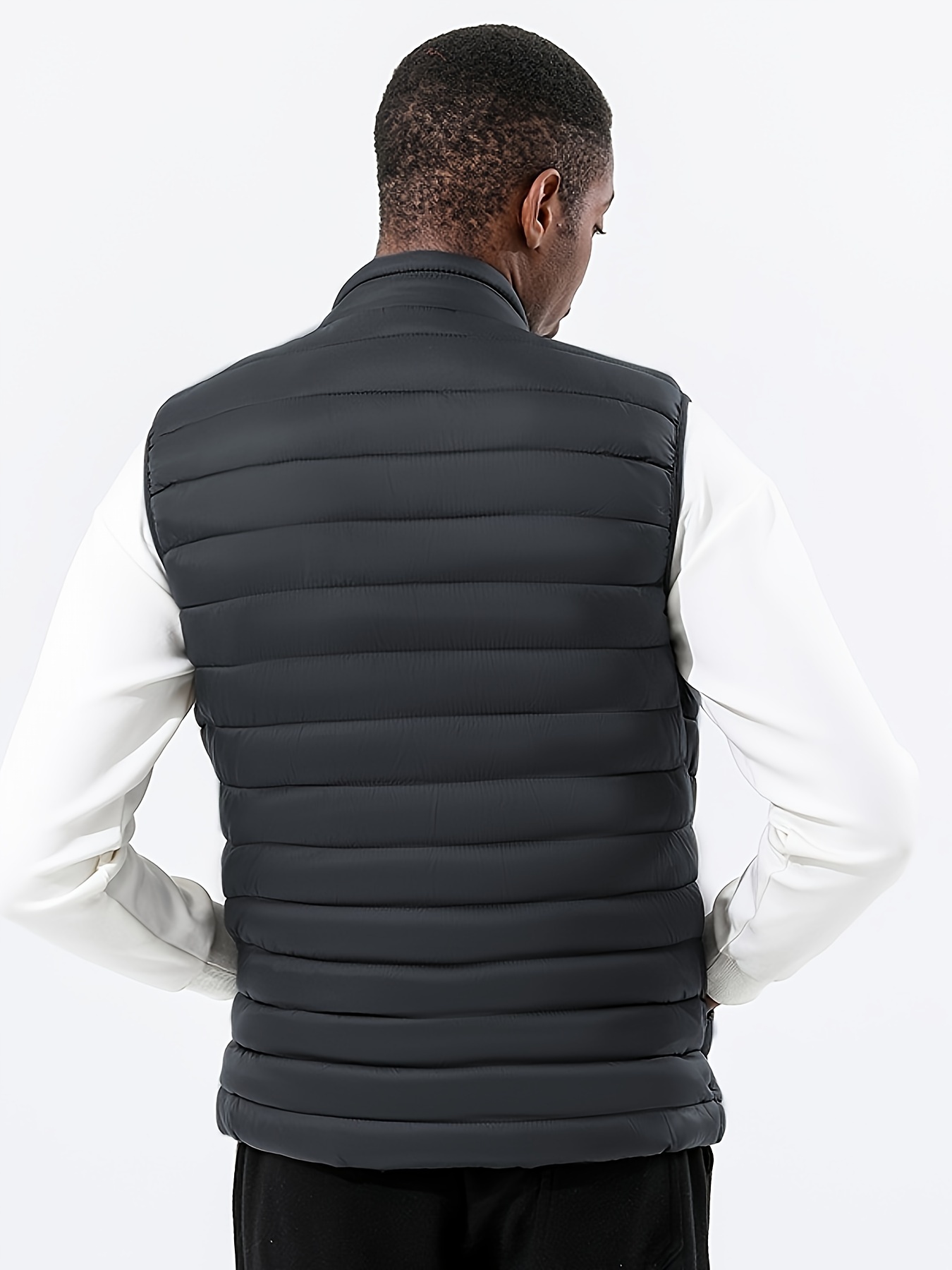 Warm Winter Vest Men's Casual Zipper Pockets Stand Collar - Temu