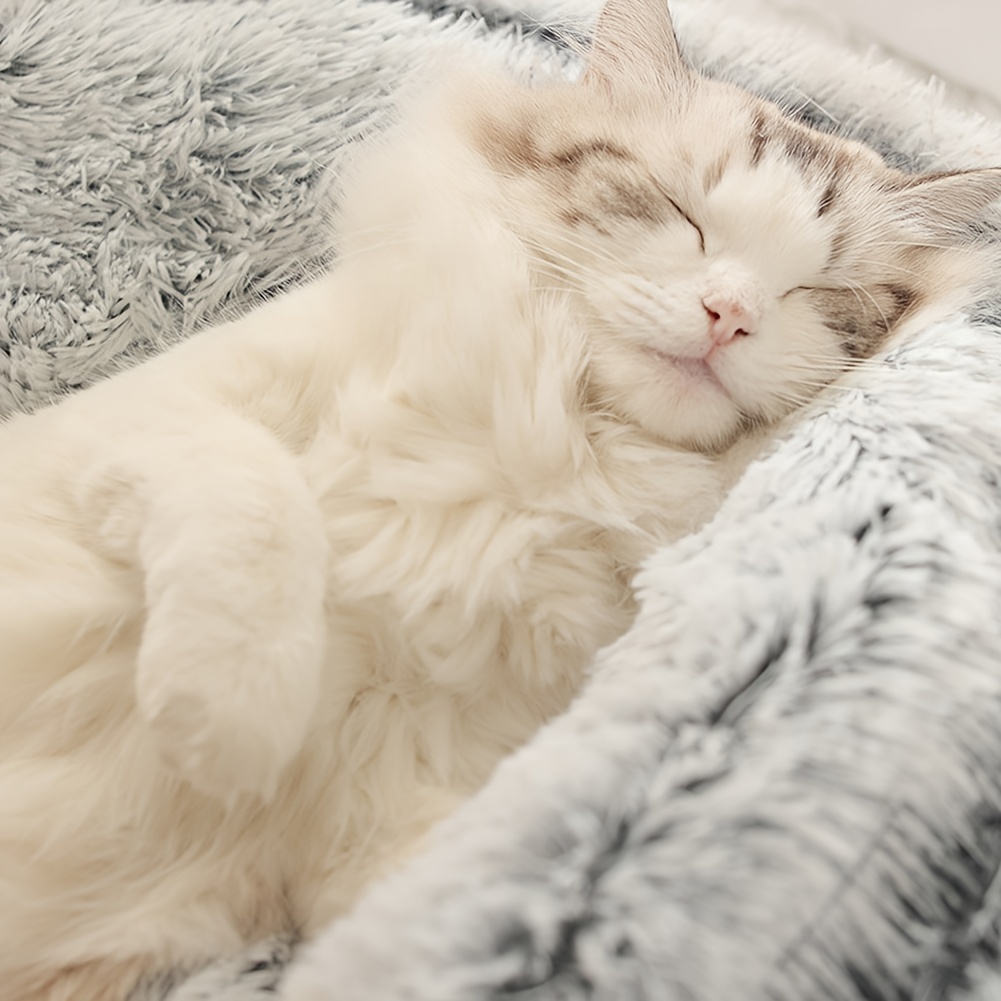 Plush Hooded Cat Cave Bed Round Pet Sleeping Cushion Bed