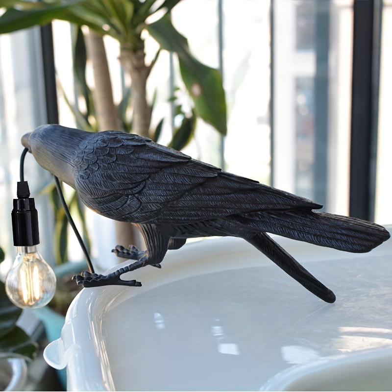 Homchum Raven Table Lamp, Luck Crow Lamp, Resin LED Bedroom Table