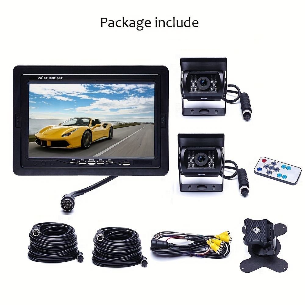 9'' Moniteur Quad Split LCD + Moniteur de vue arrière + Caméra de recul  pour voiture avec 4 X4Pin 18 IR Vision nocturne étanche Caméra de recul  pour RV Truck Bus Van - Temu Belgium