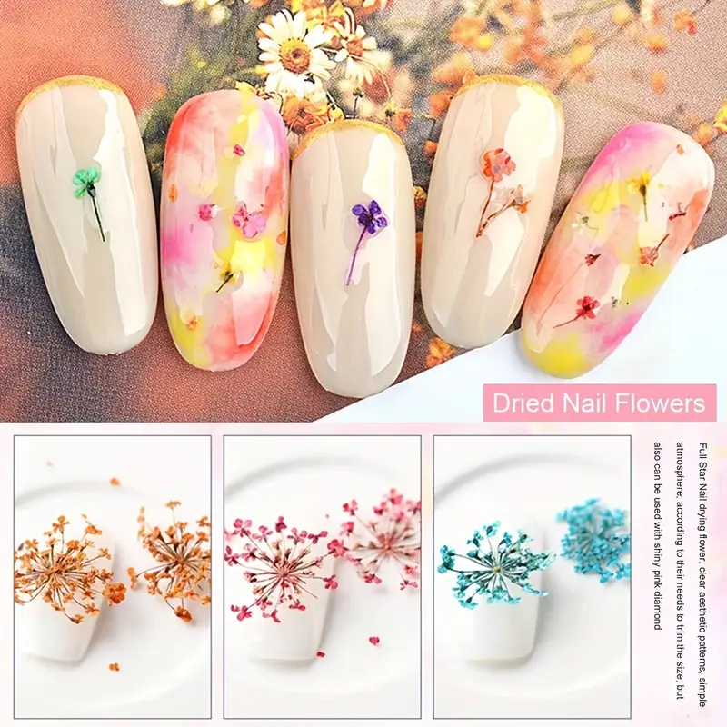 12 Colors 3d Dried Flowers Nail Art Decals colorful Dried - Temu Australia