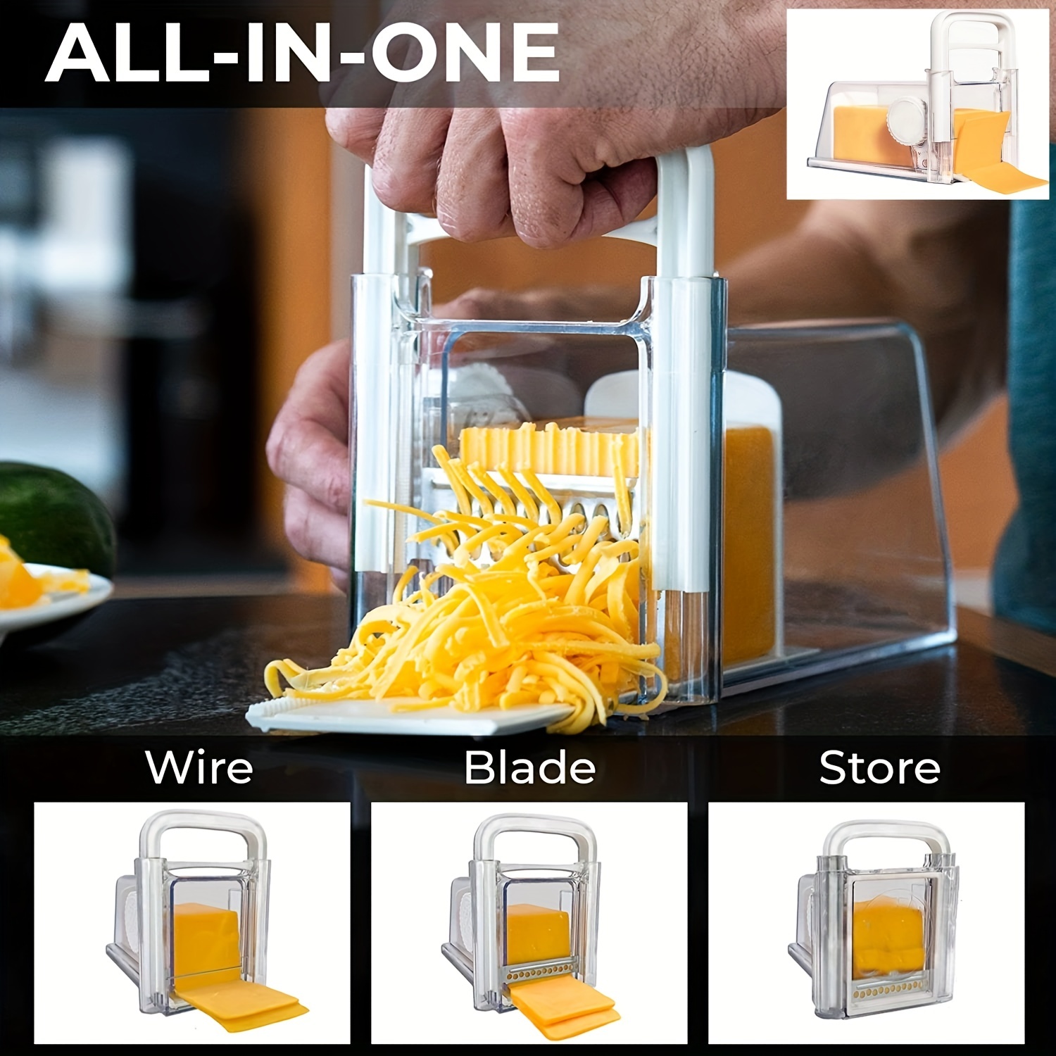 White Plastic Rotary Cheese Grater w/ 3 Blades