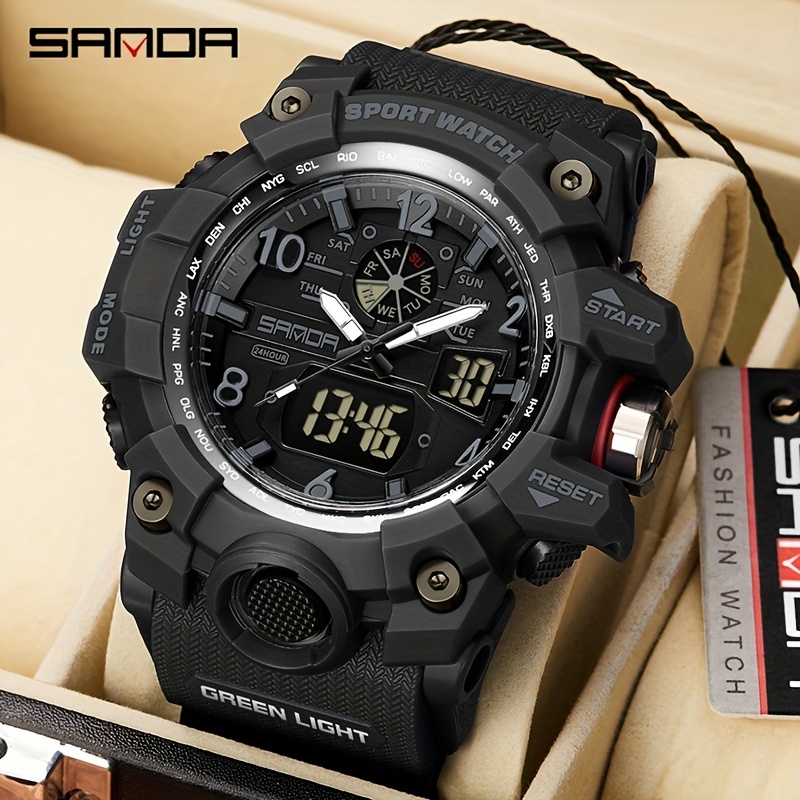 SANDA-relojes deportivos blancos simples para hombre, reloj Digital LED  militar, despertador, cronógrafo, resistente al agua hasta 50M