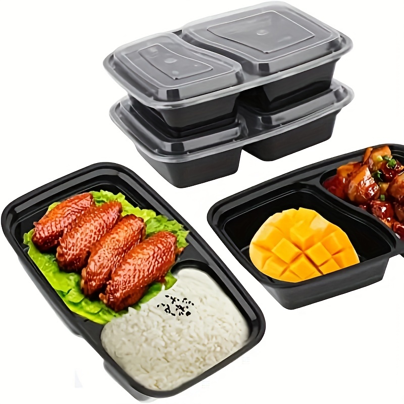 Tall Food Storage Containers Takeout Containers with Lids 2 Food Containers  2 Compartment Meal Prep Plastic Containers with Lids