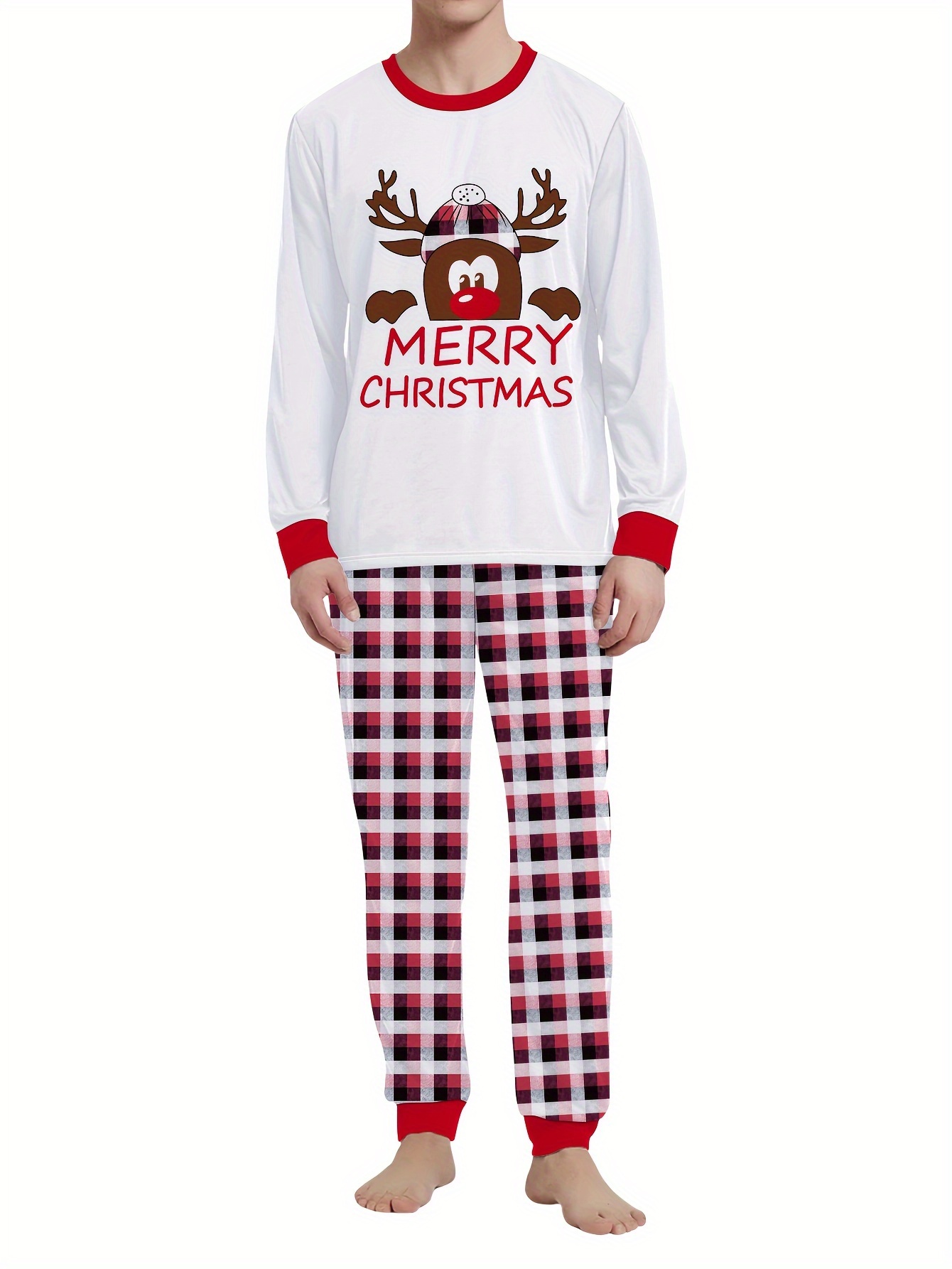 Christmas Graphic Print Pajama Set Long Sleeve Crew Neck Top - Temu