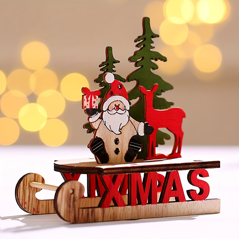 1pc Christmas Elk Sleigh Decoration Supplies Wooden Diy Sleigh Ski ...
