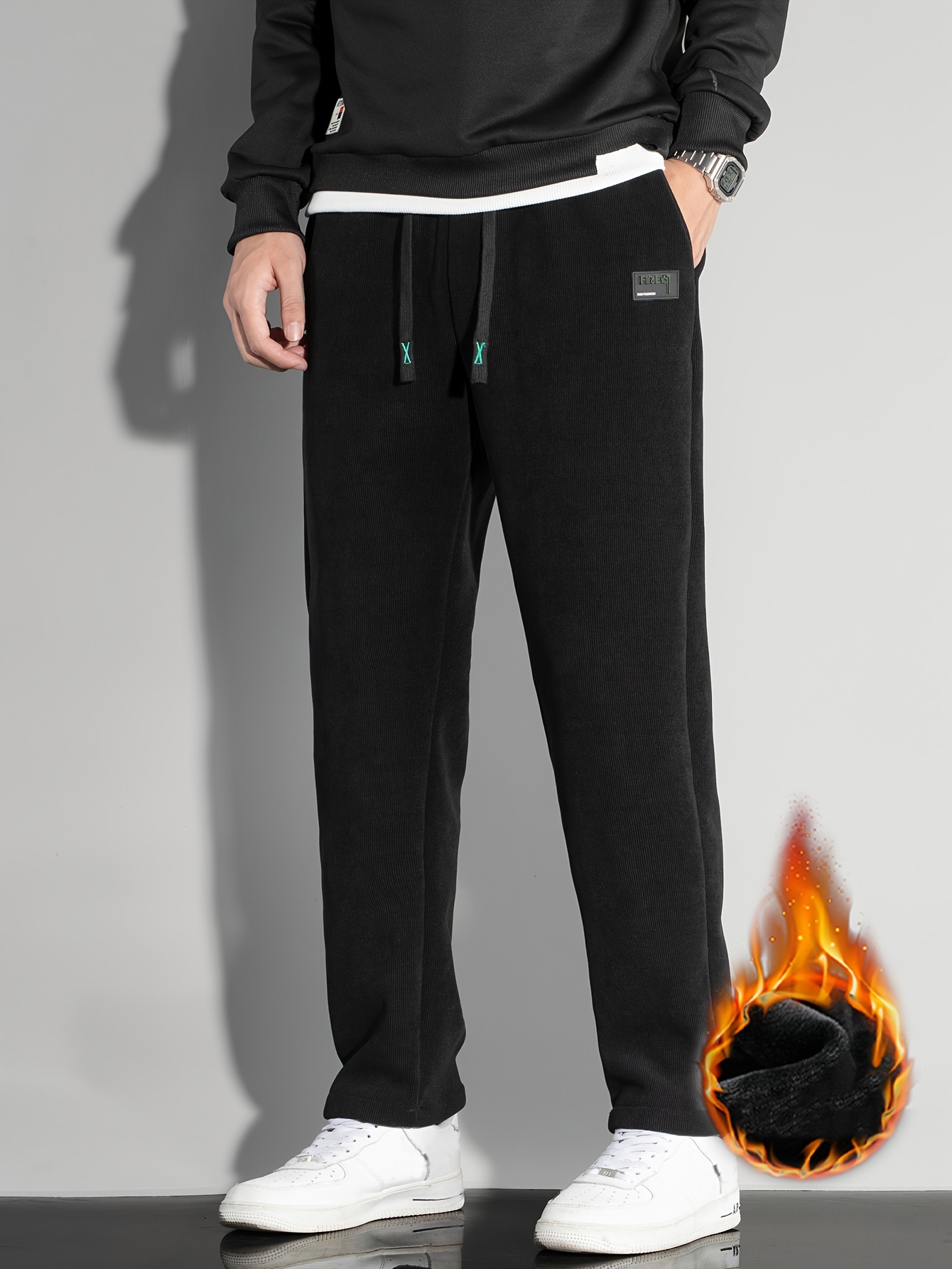 Acheter Pantalon doux athlétique doublé polaire pour homme, jogging épais,  ample et chaud, hiver