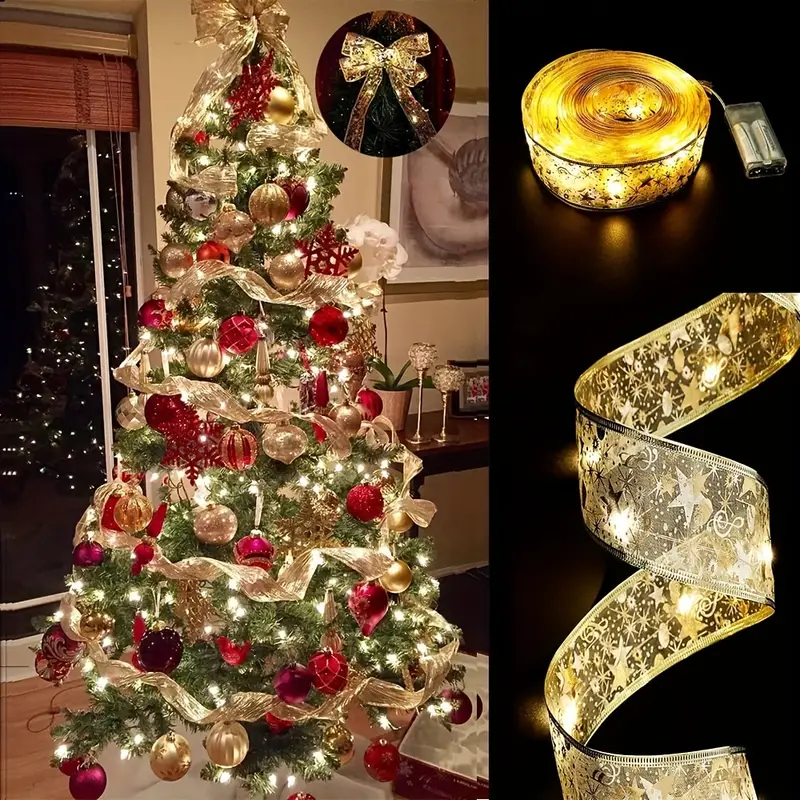 christmas tree decorations string lights 10 led lights copper wire ribbon bows lights for party weddings holiday christmas tree decorations golden warm light battery powered for hotel catering event holding details 5