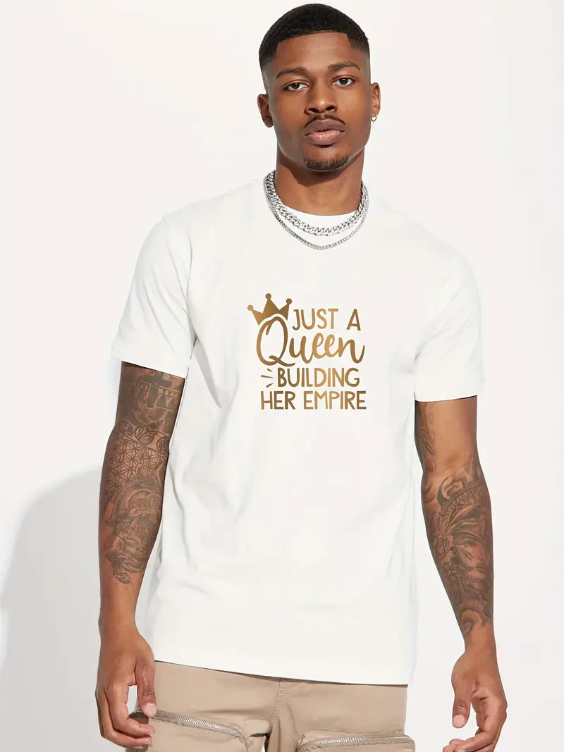 Trendy Queen Slogan Pattern Print Camiseta Masculina - Temu Portugal