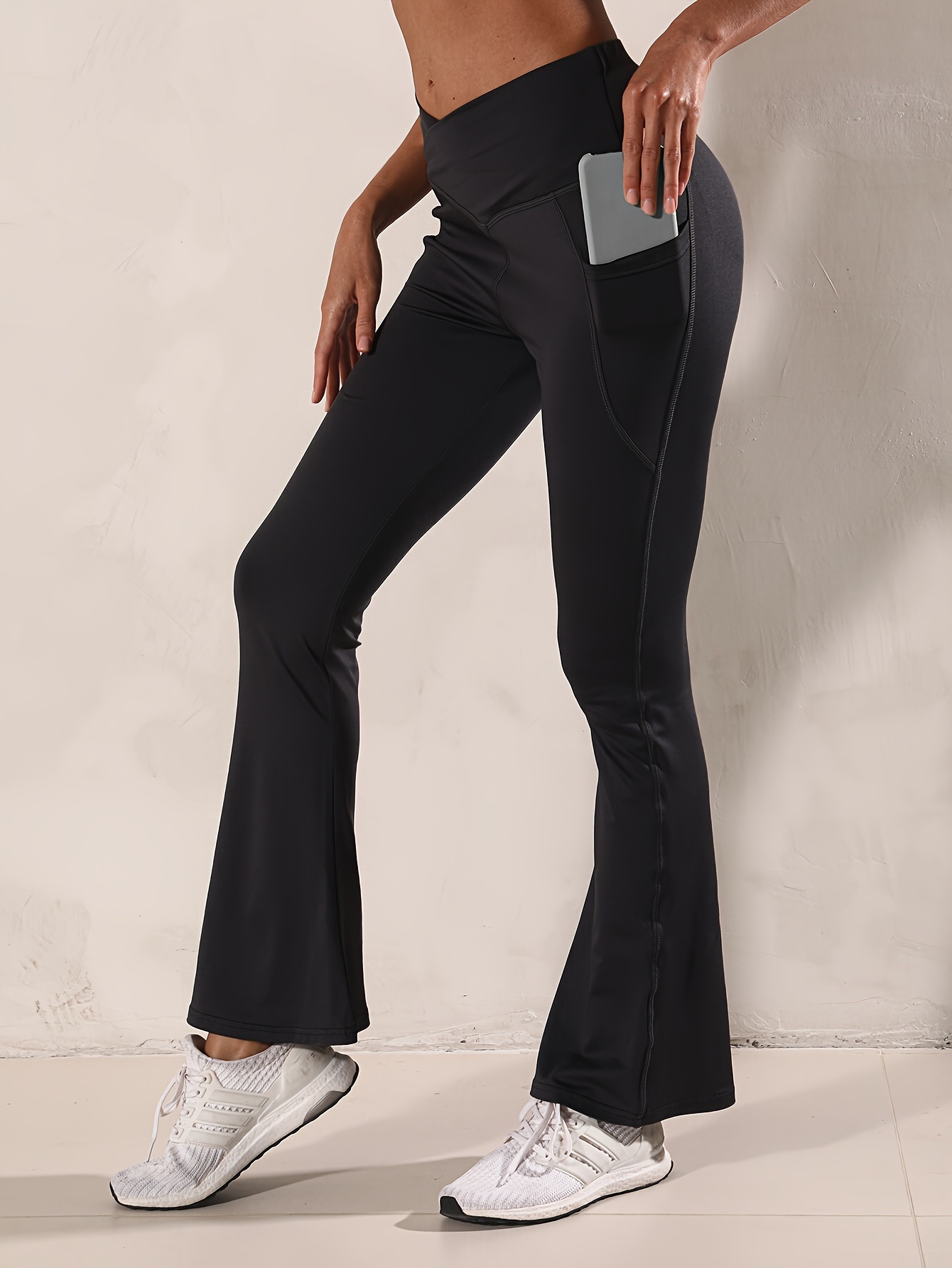 Flared Leggings Bootleg Solid Pants High Waisted Ribbed Knit - Temu Canada