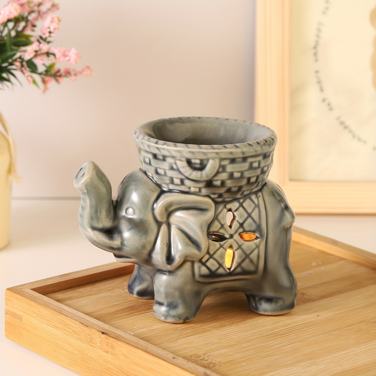 TEMU 1pc Ceramic Elephant Incense Burner, Spring Summer Home Decoration Handicraft