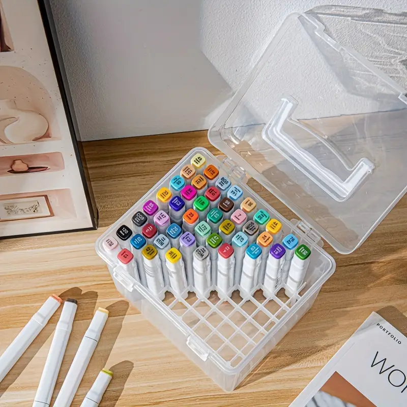 Marker Pen Storage Box With Base Transparent Plastic Marker - Temu