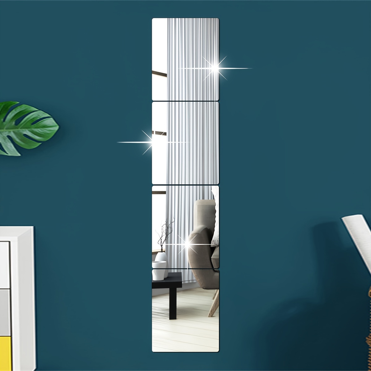 1pc/4pcs Style Moderne Acrylique Miroir Décalque, Rectangle Motif Décoratif  Autocollant Mural, Détachable Autocollant Mural Auto-adhésif, Peinture  Murale, Autocollant Mural, Décoration Maison, Accessoires De Chambre,  Décoration De Chambre, Épaisseur De