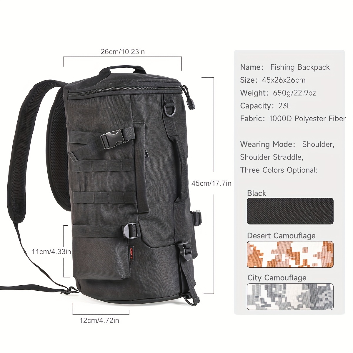 Cylindrical fishing gear backpack, outdoor shoulder bag