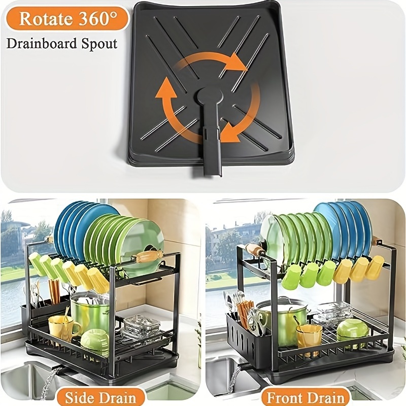 Dish Drying Rack For Kitchen Counter, 2-tier Rust-proof Dish Drying Rack  With Drain Board Hooks, Cutting Board Holder, Dish Rack For Kitchen Counter  With Utensil Holder, Kitchen Utensils, Apartment Essentials, College Dorm