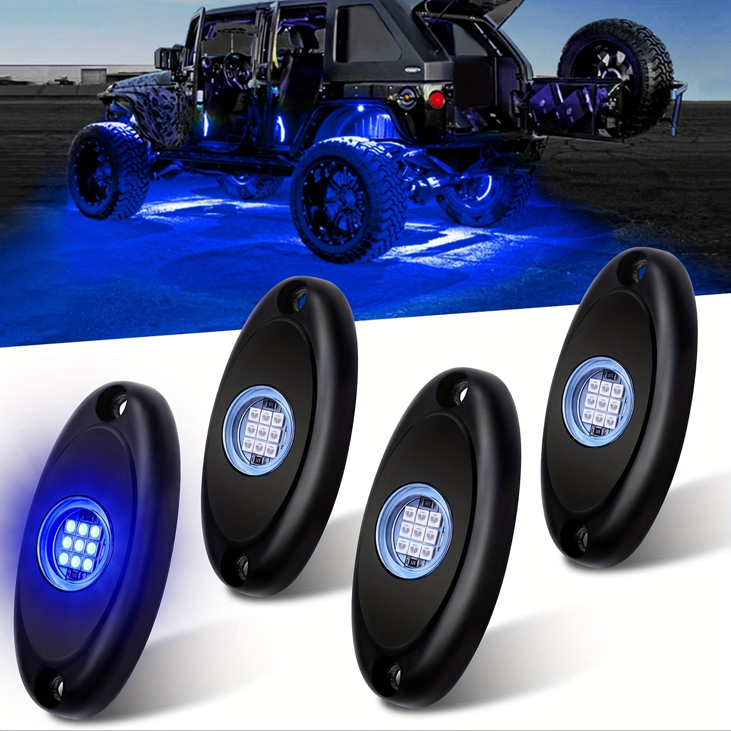 Blue LED Rock Lights 4 Pods Underglow Neon Light for Truck Jeep