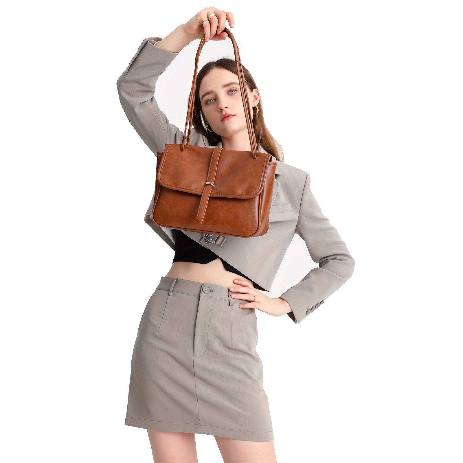 Vintage Square Flap Crossbody Bag Retro PU Leather Shoulder Bag