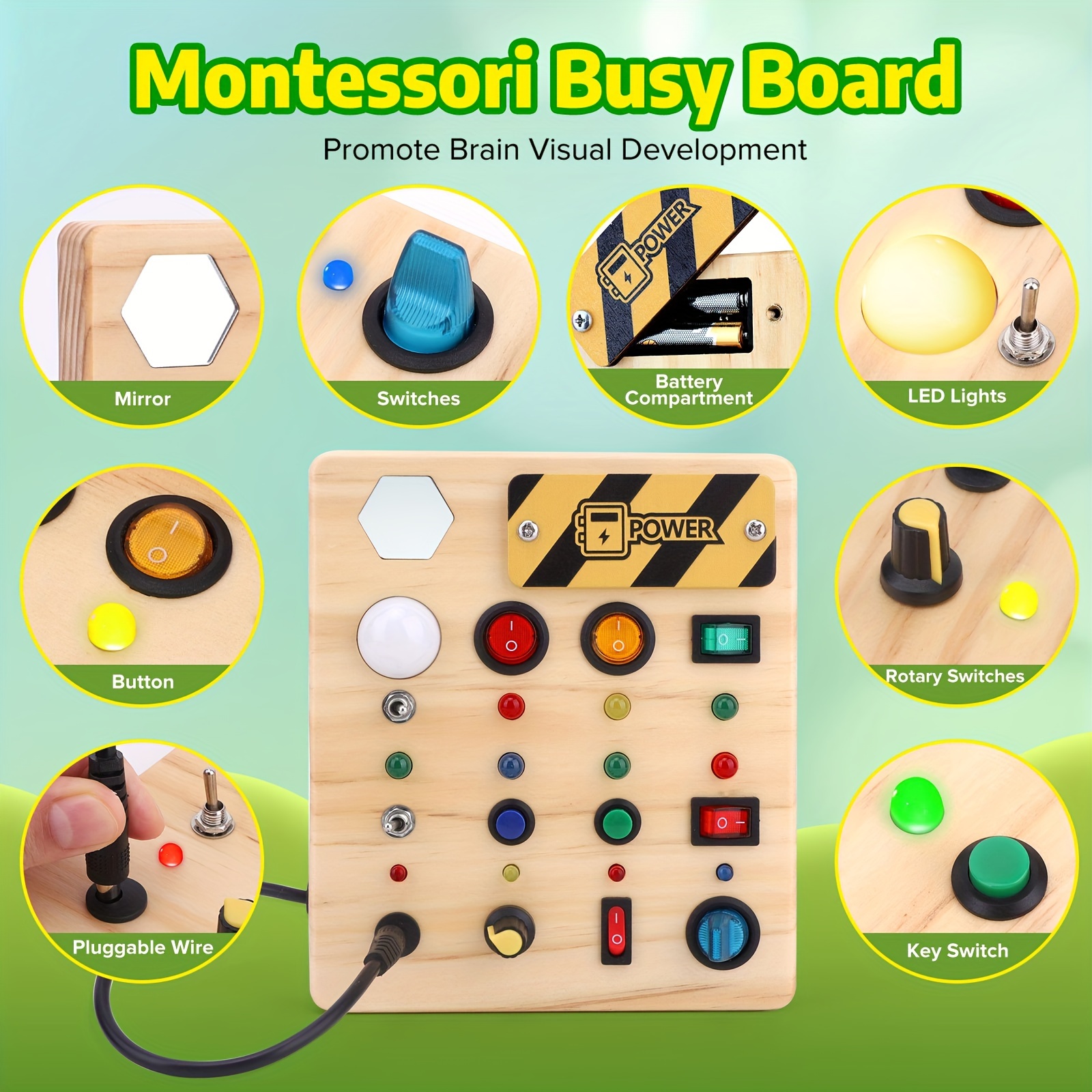 New Montessori Busy Board LED Light Switch Toys with Buttons to