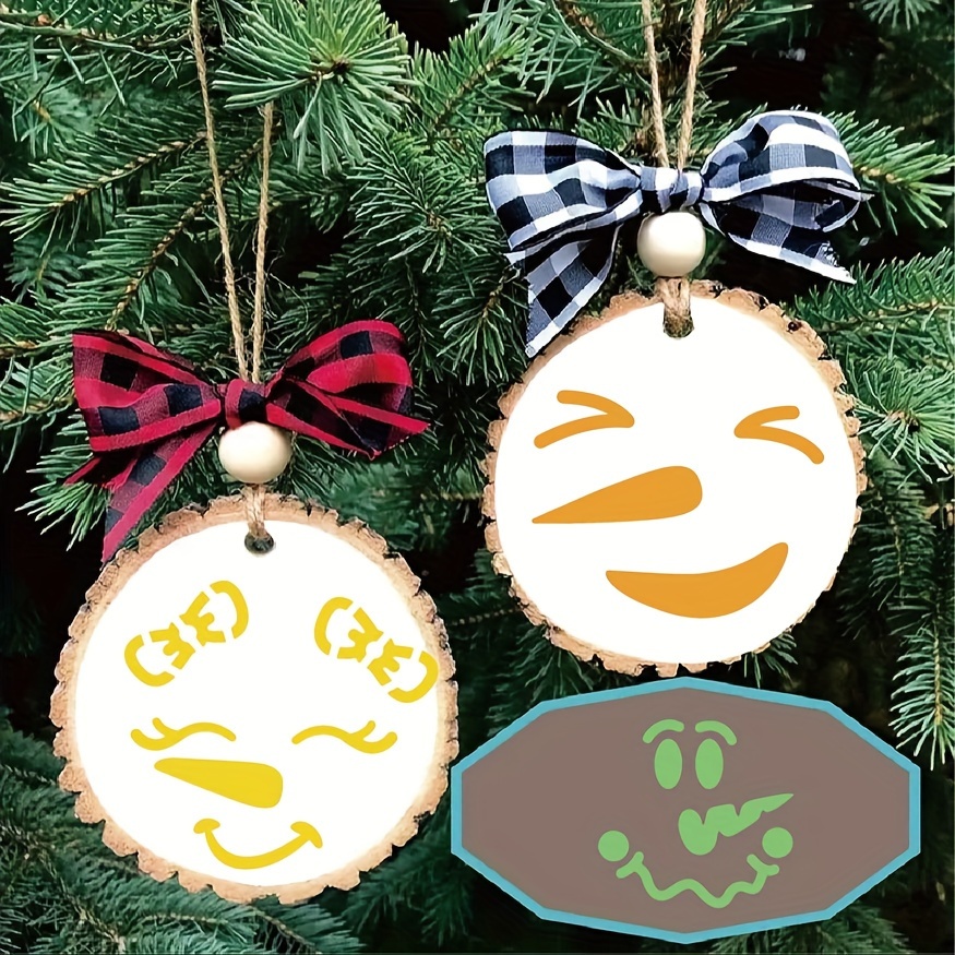 Smiling Face Christmas Ornament Wooden Shape, Paint by Line