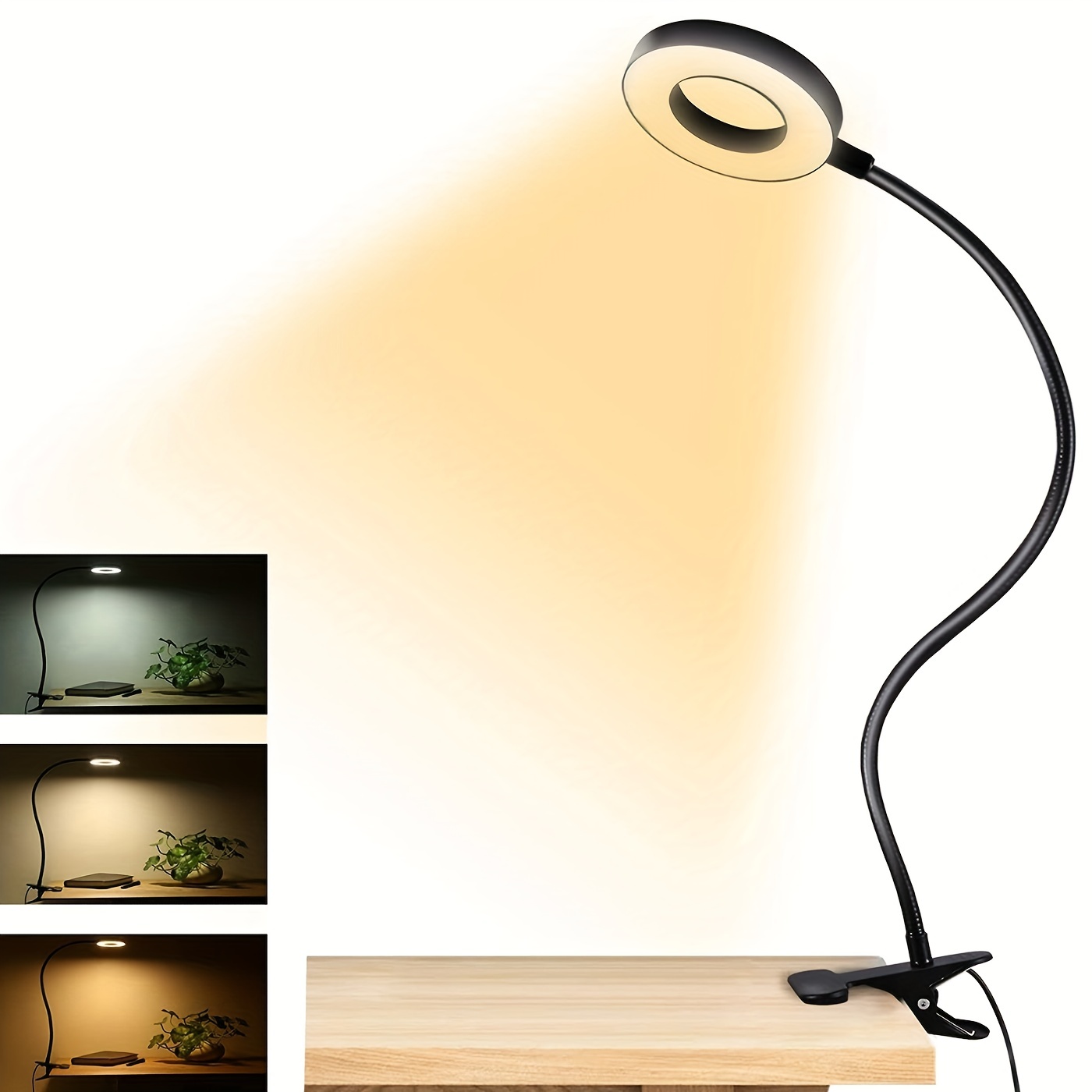 Lampe de bureau LED sans fil rechargeable, 3 couleurs et 3 dimmables, lampe  de chevet tactile USB avec pince pour enfants, 20 Leds Flexible 360  Portable Clip On Reading