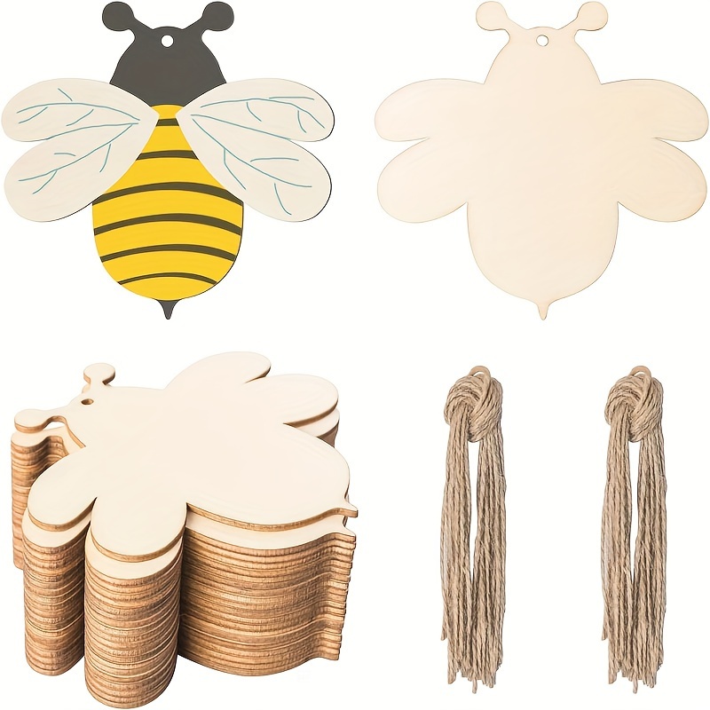 

20pcs Honeybee Wooden Blank Bee Shape Wood With Twines Art Unfinished Ornaments For Christmas Wedding Birthday Party Thanksgiving Day Decoration