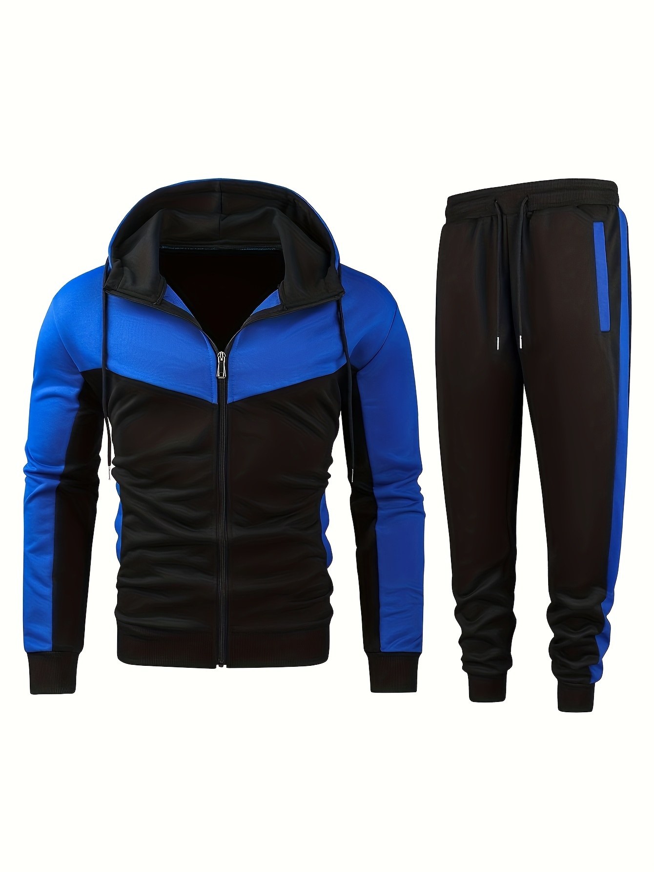 Classic Color Block Men's Athletic Tracksuit Set Casual Full