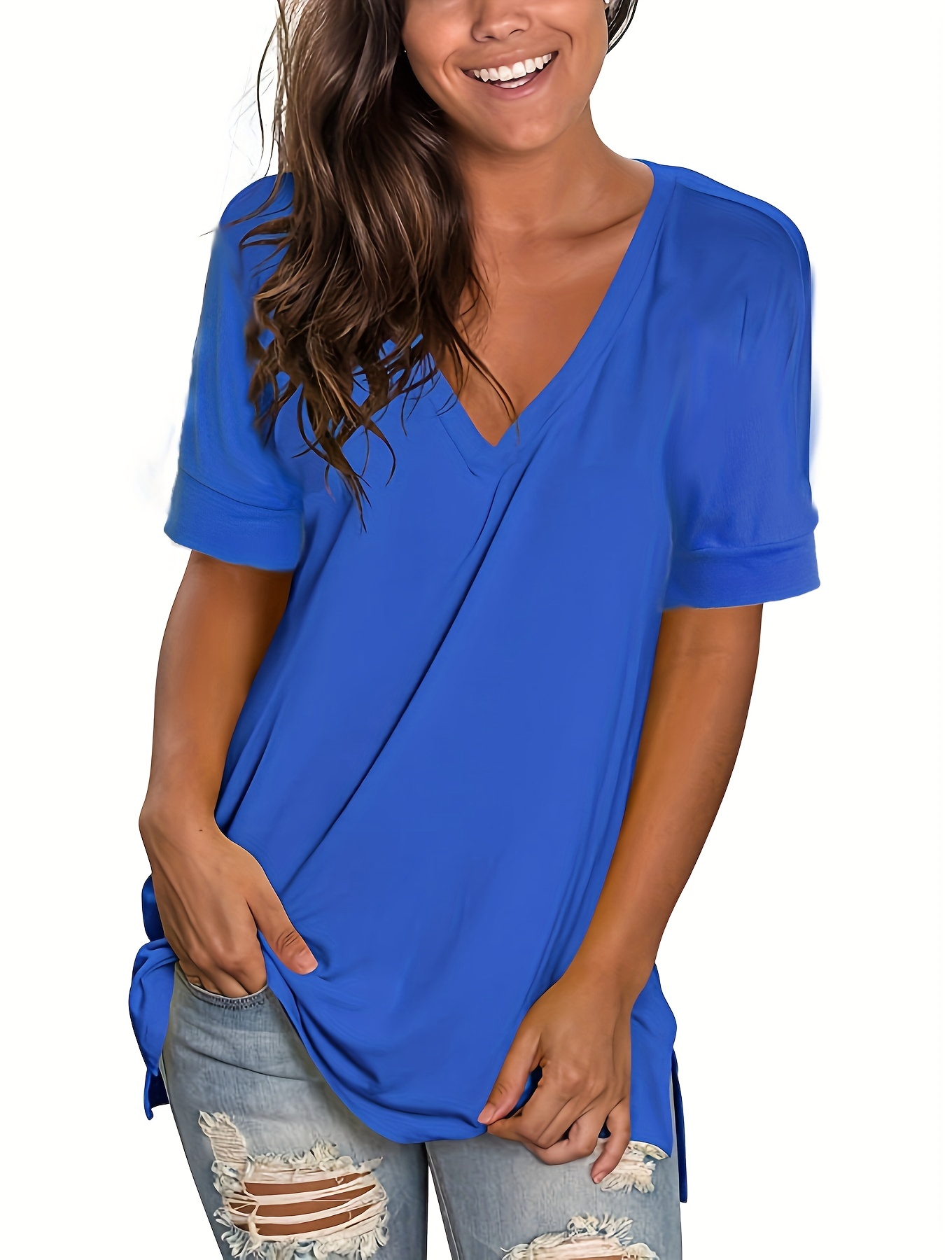 Summer Women's Casual Suit Short Sleeve V-Neck T-Shirt And Loose