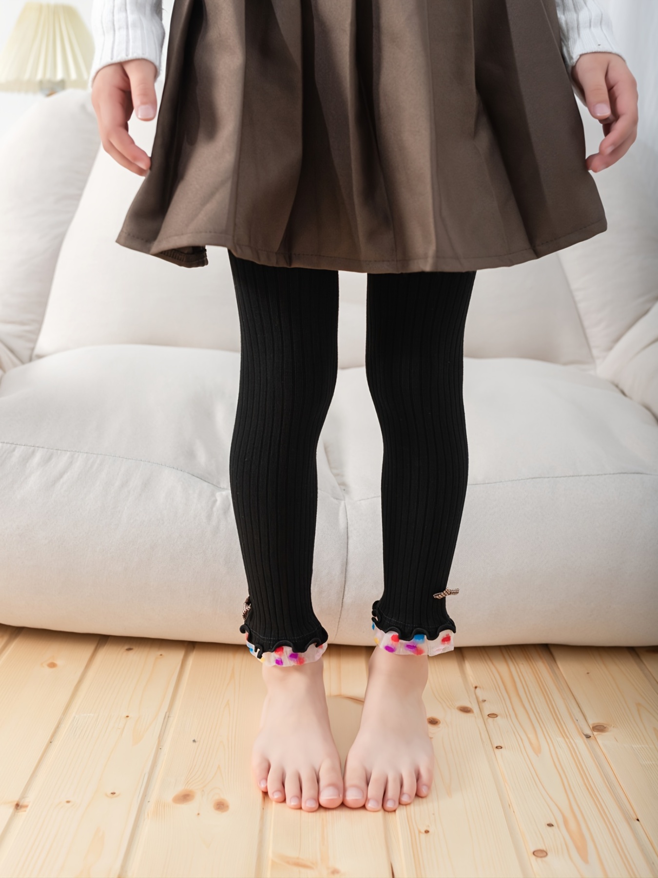 Girls' Footless Tights with lace trim