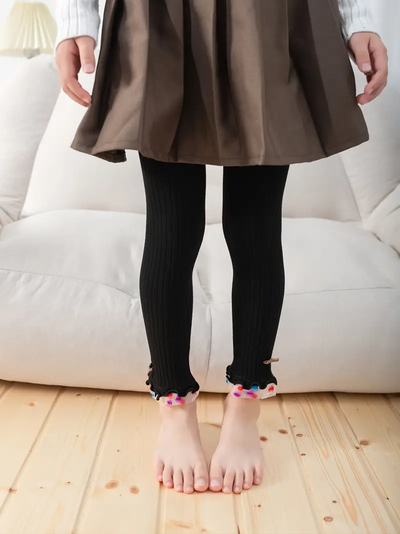 Girls Stretch Soft Leggings Vertical Stripes Bow Decor Tulle - Temu
