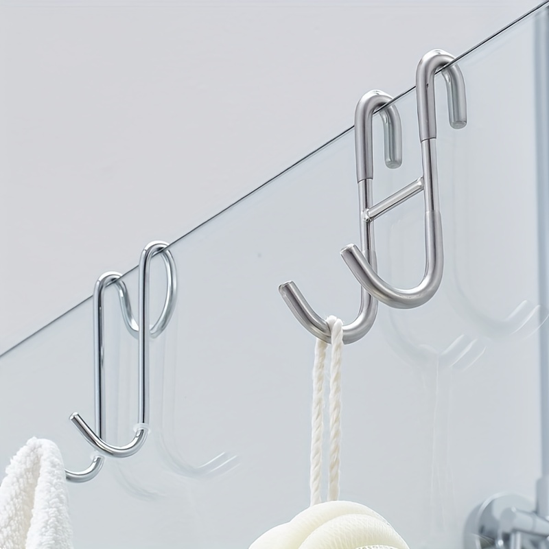 Shower Door Hooks, 2 Pack Towel Hooks for Bathroom Frameless Glass  Drilling-Free Hanger, 304 Stainless Steel Over The Glass Door Hooks for  Bathing