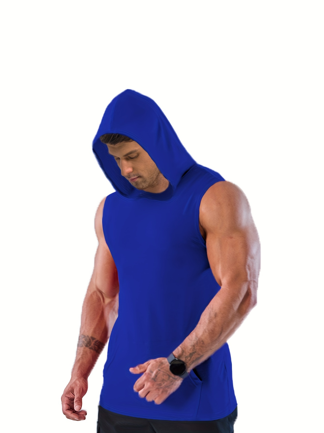 Men Hooded Tank Tops Sleeveless Hoodie Summer Muscle Sweatshirt Casual Gym  Vest