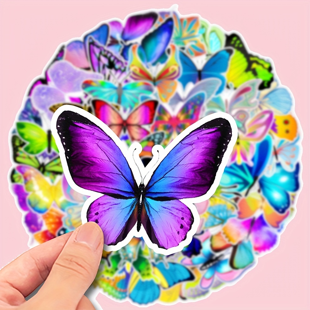 

50pcs Colorful Butterfly Stickers, Vinyl Waterproof Stickers For Water Bottles Laptop Skateboard Computer Phone Luggage Scrapbook, Aesthetics Stickers Pack For Kids Teens Adult Art Supplies