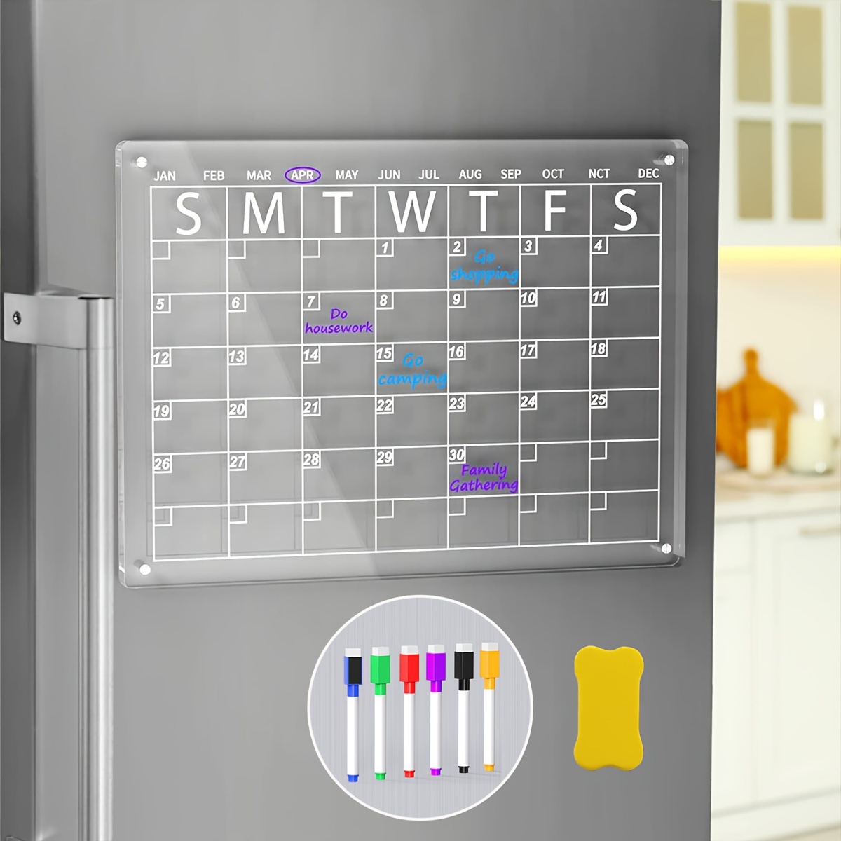 Magnetic Acrylic Monthly and Weekly Calendar for Fridge Black Dry Erase  Acrylic Refrigerator Calendar Planning Board Includes 6 Colorful Markers  for