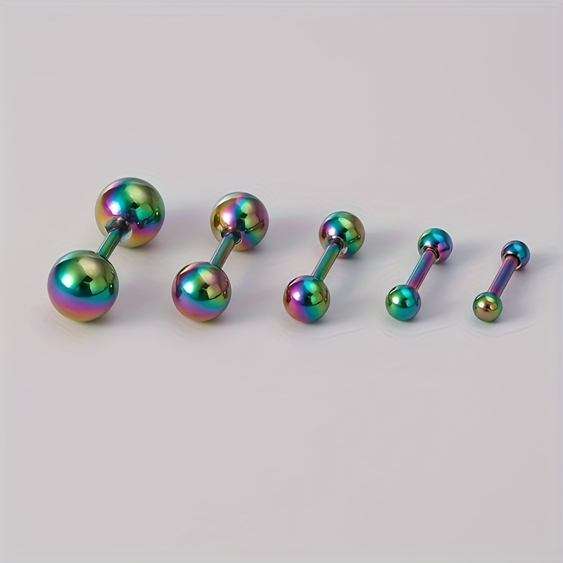 5pcs Stainless Steel Balls Ear Stud Earrings, Barbell Shaped