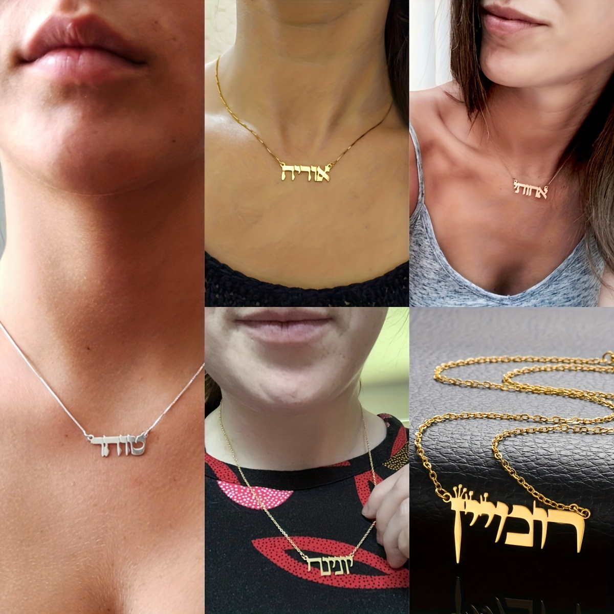 Customized Hebrew Name Necklace Jewish Jewelry Stainless Steel Laser Design Necklace Personalized Signature Necklace Necklace Daily Accessories Women's Jewelry Gift (Only For Hebrew, Other Languages Will Be Translated Into Hebrew) details 0