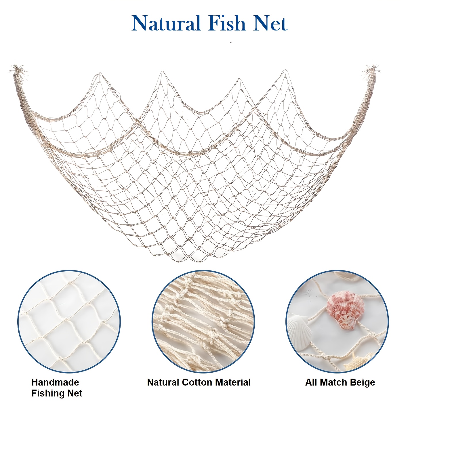 4 Pieces Natural Fish Net Party Decorations Nautical Themed Cotton Fishnet  Party (Beige)