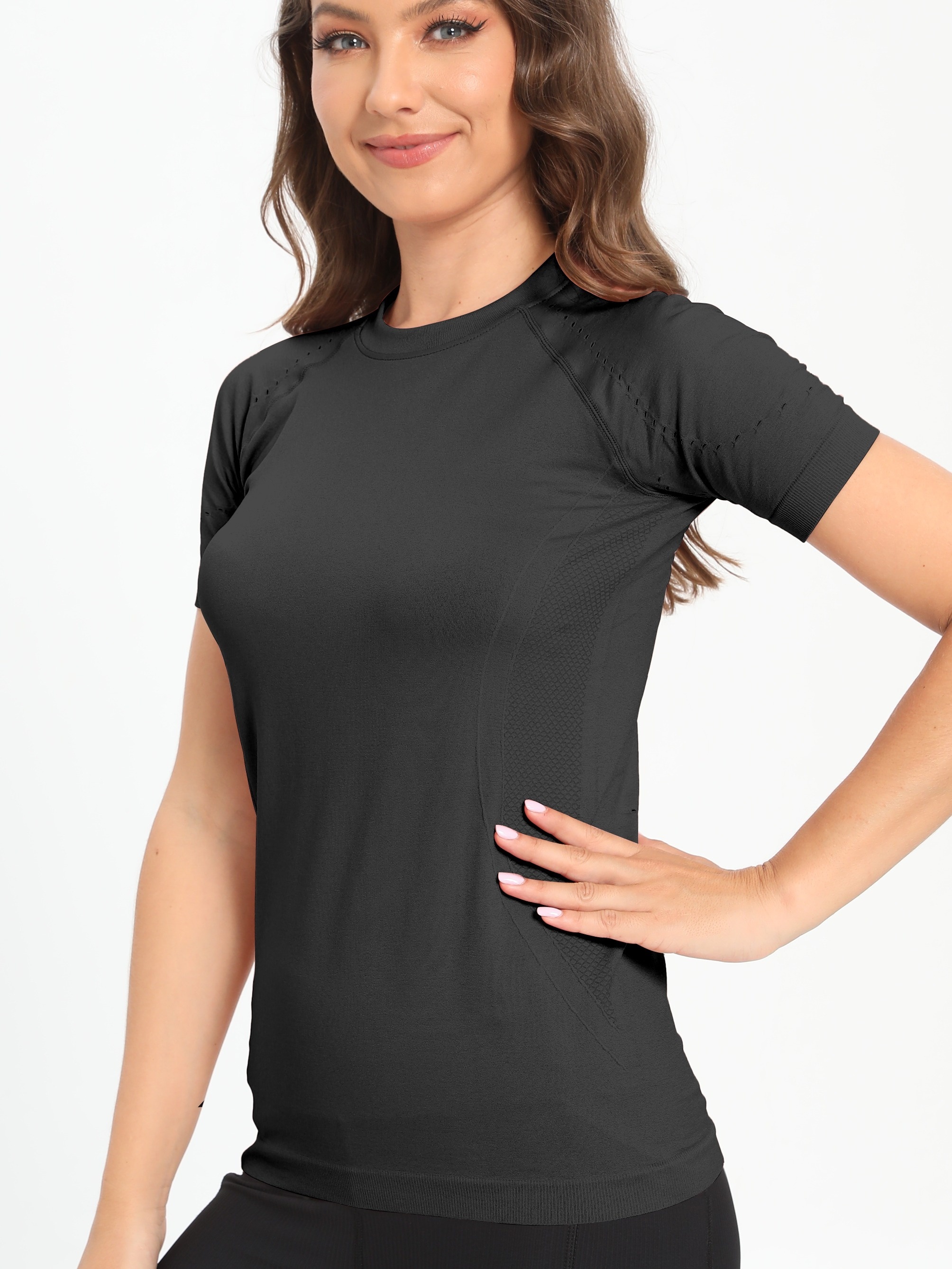 Women Short Sleeve Crop Top Loose Sport Gym Yoga T-Shirt Round Neck Stretch  Vest