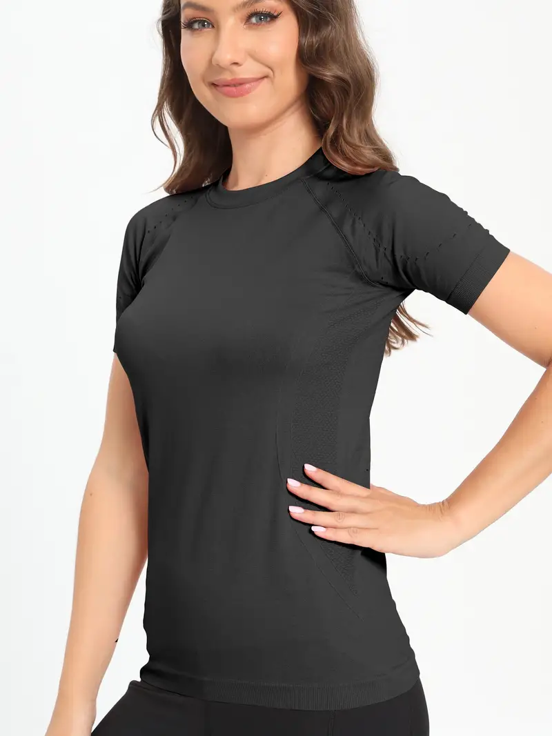 Dynamic Seamless Yoga Top - Black, Women's T-Shirts