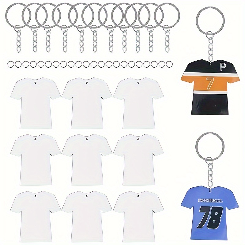 

36pcs Wooden Blank T-shirt Shape Pendant Sublimation Key Ring Set Diy Heat Transfer Printing Sports Shirt Pendant Key Ring Crafts