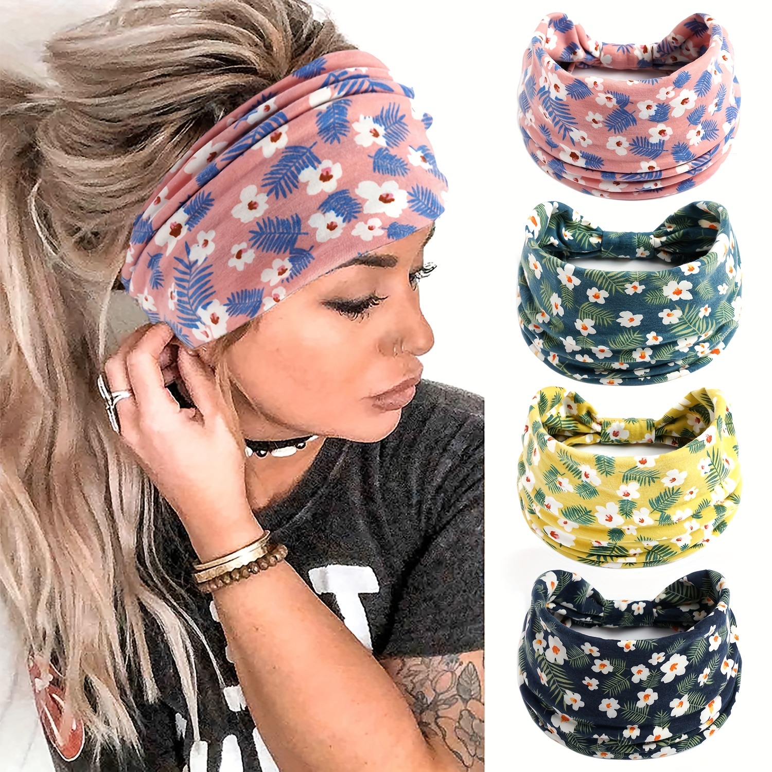 Femmes Boho Floral Bandeau Large Élastique Bande De Cheveux Sport Yoga Head  #