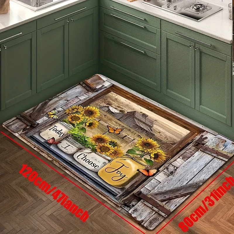 Boho Sunflower Anti Fatigue Kitchen Rugs, Vintage Absorbent Non