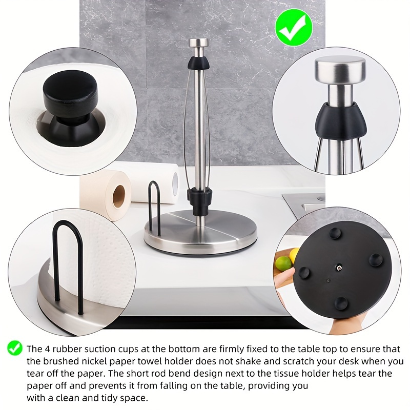 Paper Towel Holder Stainless Steel, Paper Roll Holder With Damping System,  One Hand Tear Paper Towel Dispenser Standing Weighted Base Non Slip, Kitchen  Items, Kitchen Stuff, Kitchen Supplies - Temu