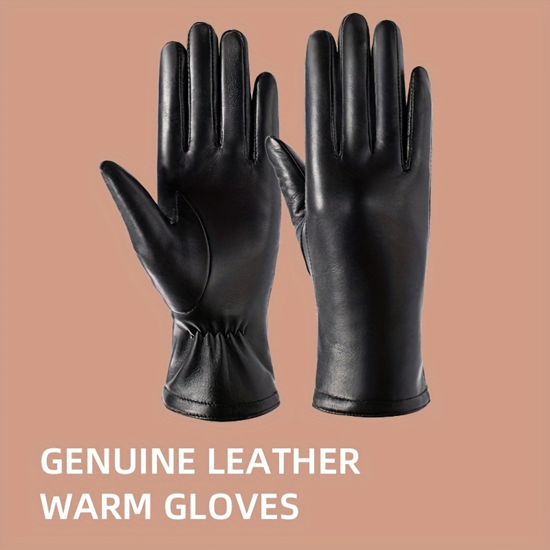 Guantes de invierno para mujer, guantes cálidos gruesos de cuero