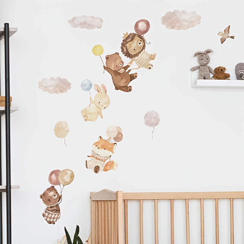 2pcs   sticker cartoon animal bear fox balloon pattern self   wall stickers bedroom entryway living room porch home decoration wall stickers wall decor decals