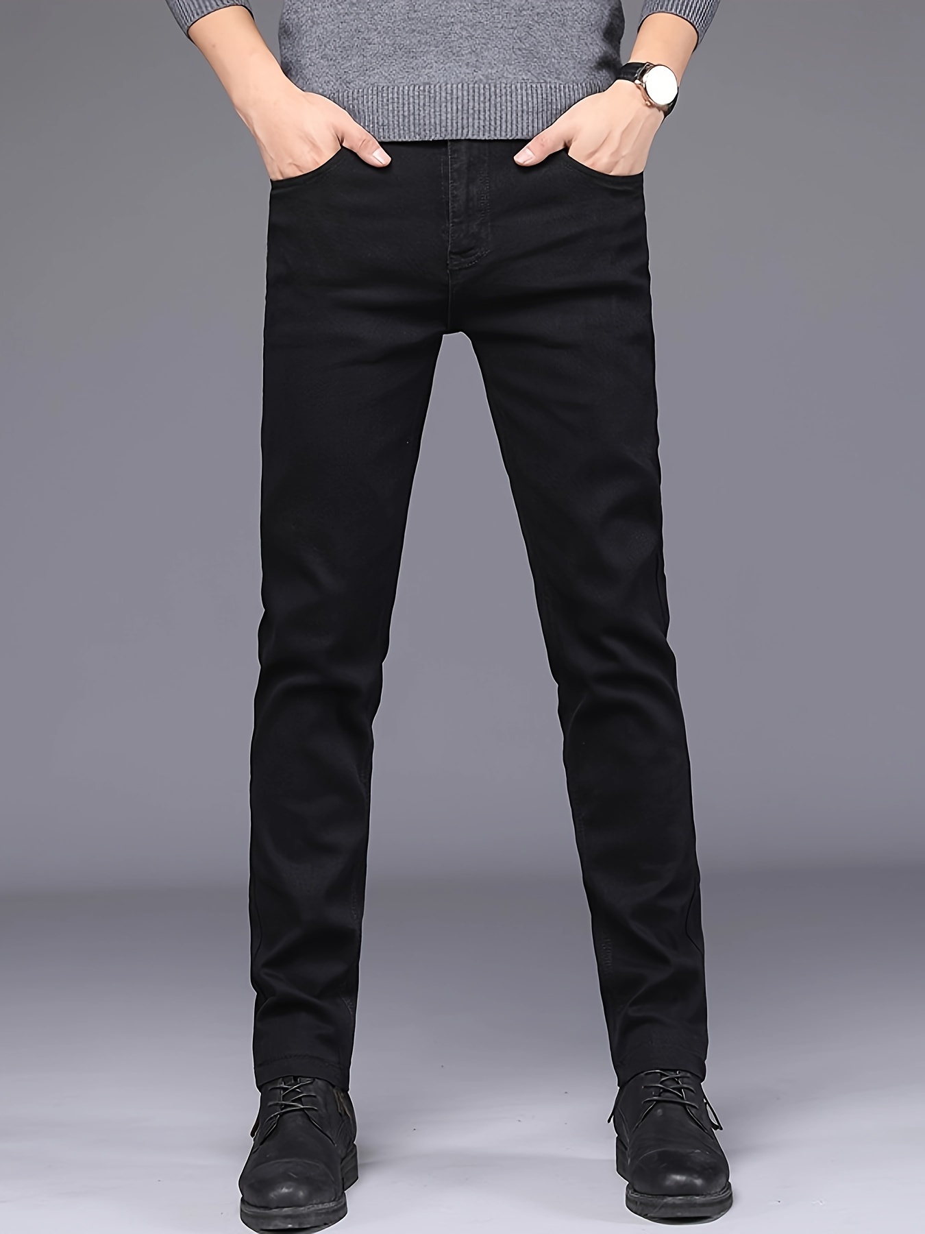 Men's Casual Semi-formal Jeans, Chic Classic Design Stretch Denim Pants For  Business Leisure Activities
