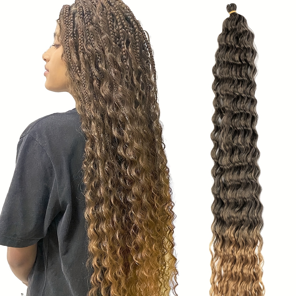 8 Packs Deep Wave Crochet Hair Curly 18 Inch Pre-feathered Waves Curly  Braiding Hair Extensions Ocean Wave Crochet Hair for Bohemian Boho Box  Braids