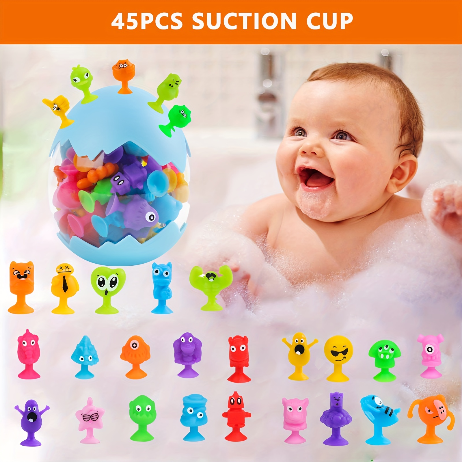  Toddler Textured Suction Cup Toys, 40 PCS Kids Bath Toys Ages  4-8, Sensory Silicone Sucker Toys for Baby Age 3, Travel Window Shower  Bathtub Toys, Montessori Stress Release Ideal Gifts for