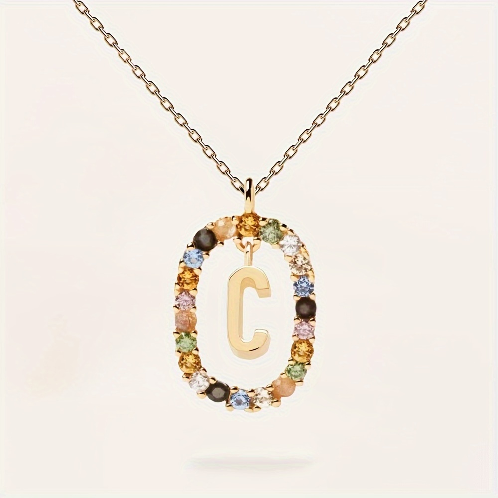 Collana con lettera inglese in argento sterling 9,25, design di nicchia, zirconi colorati di lusso, catena per clavicola, per donna_voghion.com